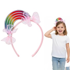 Cute Glitter Rainbow Ears Headband - Funny Headpiece and Headwear for Girls and Women, Hair Accessories for Halloween, Christmas, and Festival Parties