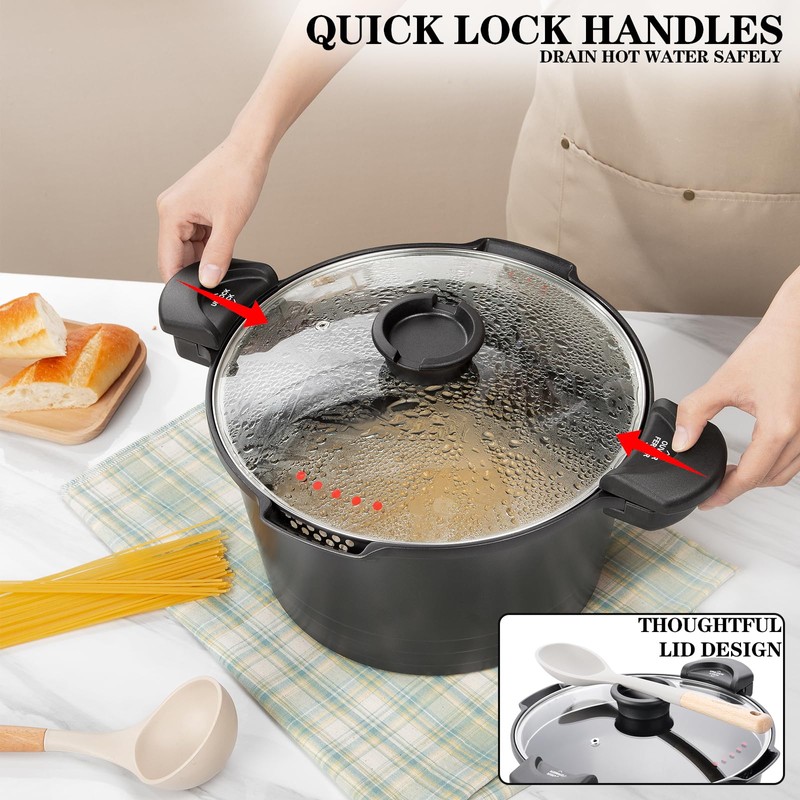 8.5qt Pasta Pot with Strainer Lid, Cast Aluminum Stockpot Multipot,