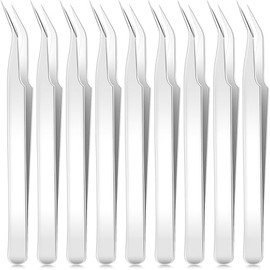 9 Pieces Curved Pointed Craft Tweezers Stainless Steel Precision Tweezer with Protective Cover for Sewing Scrapbooking Craft Stickers Eyelash Extension Jewelry Making(Silver)