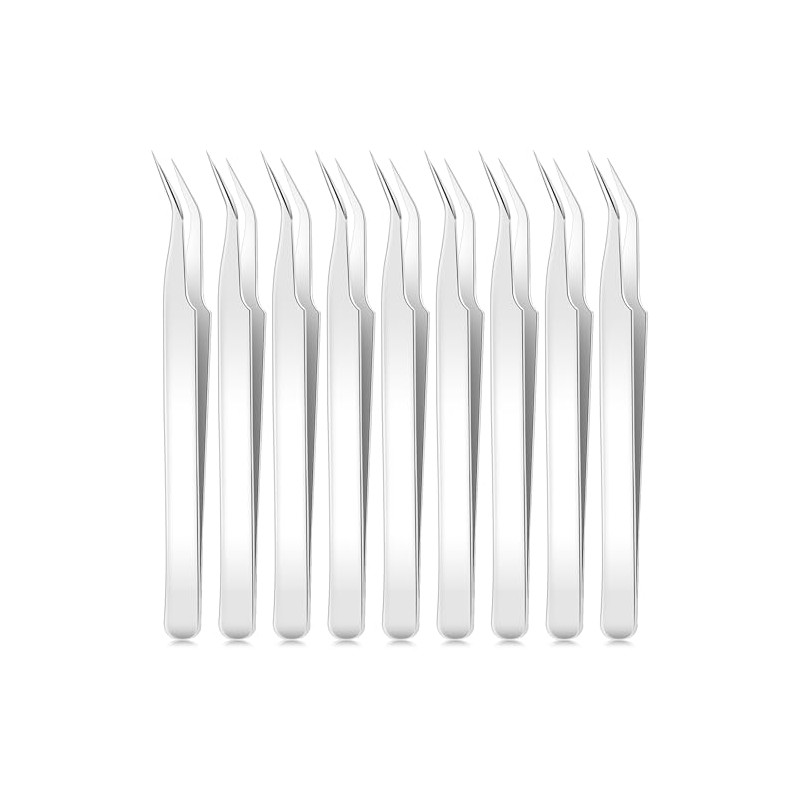 9 Pieces Curved Pointed Craft Tweezers Stainless Steel Precision Tweezer