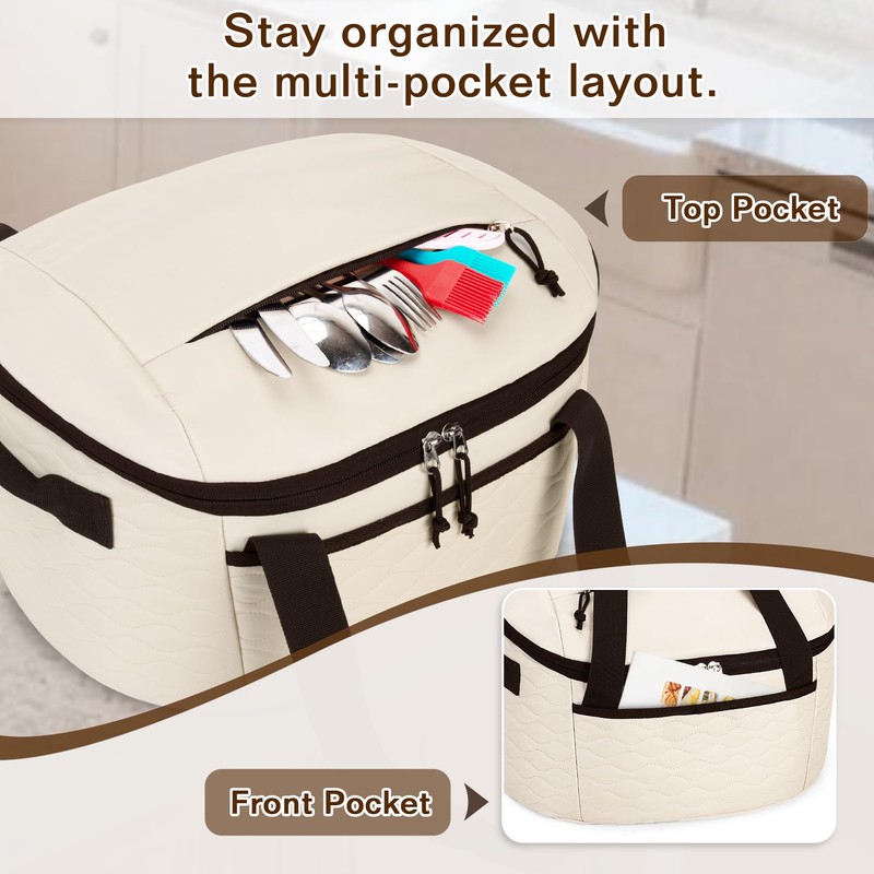 LUXJA Insulated Slow Cooker Bag Compatible with Crock Pot, Beige