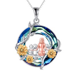 TOUPOP Gifts for Mom Mother 3 Daughters or Sons Necklace 925 Sterling Silver Sunflower Crystal Pendant Jewelry Mothers Day Birthday Gifts for Women Mom Grandma