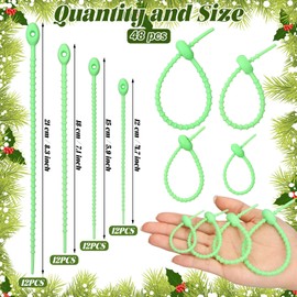Wesnoy 48 Pcs Green Christmas Flexible Garland Ties Assorted Size Adjustable Decorative Soft Ties Reusable Banister Garland Straps for Christmas Tree Mantel Fences Holiday Craft Wrapping