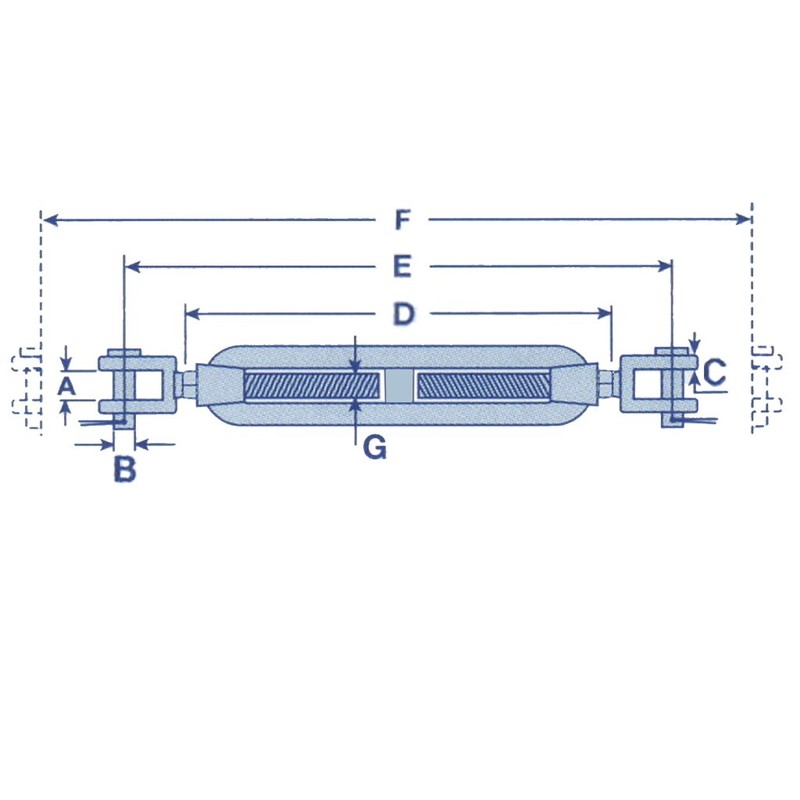 Jaw Jaw Turnbuckle Stainless Steel M16 (Open Body Wire Rope