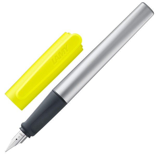 LAMY nexx Lightweight, Sturdy Aluminium Fountain Pen with Neon Yellow Cap with Non-Slip Grip and Stainless Steel Nib for Beginners, Ideal for Beginners to Write, School or University