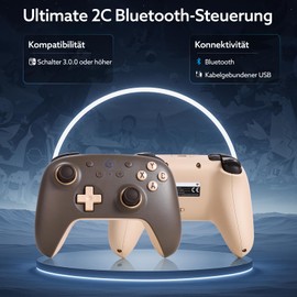 LONGYI 8Bitdo Ultimate 2C Bluetooth Controller für Switch 2, Hall-Effekt Joystick(Kein Drift), Remappbare L4/R4 Bumper, 6-axis Bewegungssteuerung und Rumble Vibration - Dunkelblau (Wireless Brown)