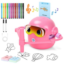 Charmofun Drawing Robot for Children, Drawing Robot Children with Pen & 100 Cards, Drawing Robot for Early Childhood Education, Speech Interactive Learning Toy for Boys Girls from 3 Years (Pink)