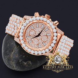 Usdiamondking 18K Rose Gold Finish Simulated Diamond Custom Band Men's Iced Luxury Watch 48mm