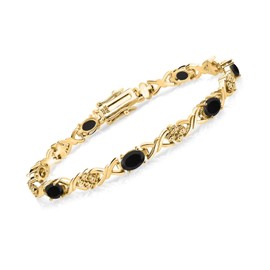 Gem Stone King 18K Yellow Gold Plated Silver Black Onyx Tennis Bracelet For Women (2.80 Cttw, Gemstone December Birthstone, Oval 6X4MM, 7 Inch)