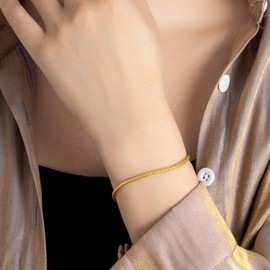 925 Sterling Silver Chopin Chain Bracelet Women Bohemian Stackable Figaro/Box/Snake Bracelet 2MM 5 "5.9" 6.3 "6.7" 7 "7.5" 8" Girls & Boys Jewelry Gift (Gold, 6.3)