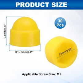 uxcell 30Pcs Hex Nut Cover, M5x8x9.5mm Plastic Dome Nut Protection Cap Hex Screws Bolt Covers for Indoor Outdoor Furniture Automotive Bolts Decoration, Yellow