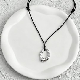 Ailiessy Boho Pendant Necklace for Women Chunky Circle Necklace Layered Circle Leather Choker Necklaces Minimalist Jewelry Christmas Gifts Stocking Stuffers(01 Sliver)