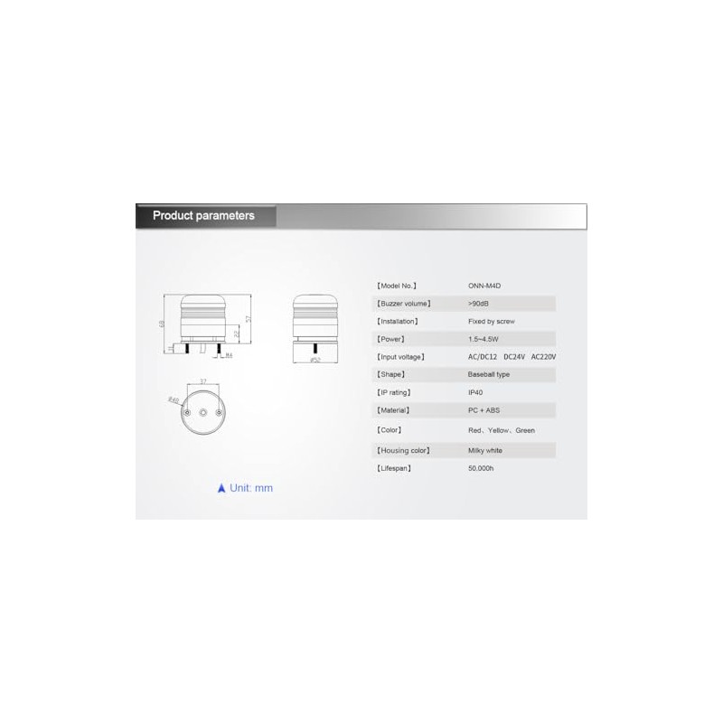 ANDONT Portable M4D Tri-Color RYG LED Warning Light (24, Volts