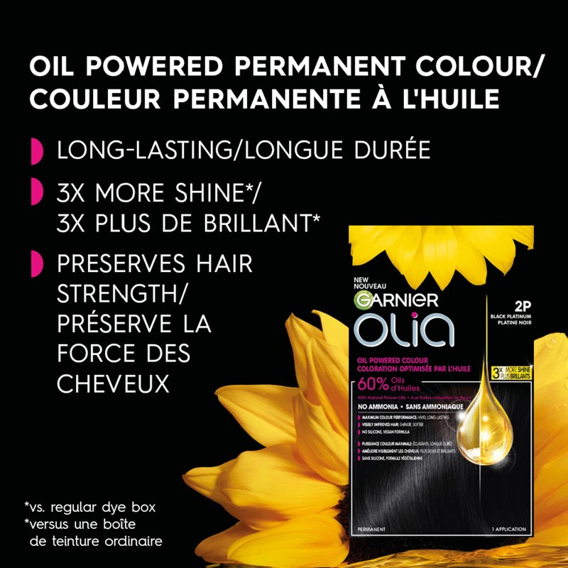 Garnier Olia Permanent Hair Dye, Ammonia-Free Hair Color, 2P Black