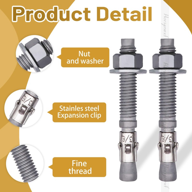 Horiznext 3/8 Concrete Anchors, Galvanized Carbon Steel Wedge Anchors with