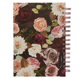 Christian Art Gifts Journal w/Scripture Strong And Courageous Joshua 1:9 Bible Verse Rose Floral 192 Ruled Pages, Large Hardcover Notebook, Wire Bound