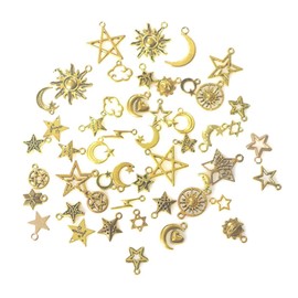 NIANOPKM Pack of 50 Charms Pendants, Star Charm Moon Sun Connection Pendant Kit, Brass Charm for Jewellery Making, Necklaces, Bracelets, Earrings