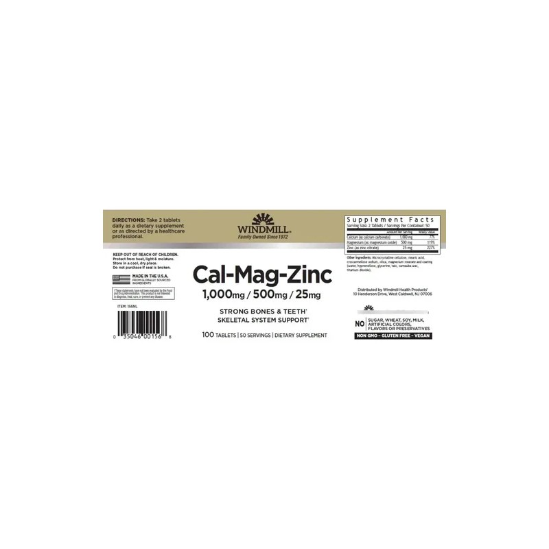 Cal Mag Zinc Calcio Magnesio 100 Tabs Windmill