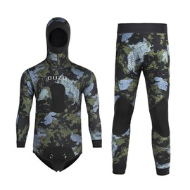 WYYHAA 5MM Neoprene Spearfishing Wetsuit with Hooded, 2 Pieces Long Sleeve Full Body Camouflage Hunting Diving Suit for Cool Water Freediving,Green,XXL