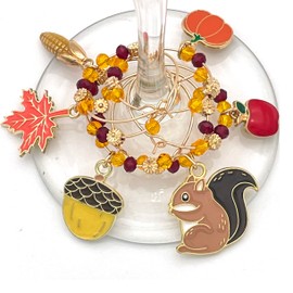 Thanksgiving Wine Glass Charms, Harvest Glass Markers, Thanksgiving Hostess Gift, Fall Glass Identifiers, Table Decoration, Set of 6 in a Gift Box