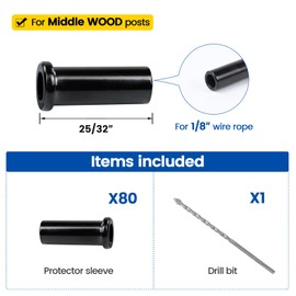 Muzata 80 Pack Black T316 Stainless Steel Protective Sleeves Cable Railing Kit Cable Railing Hardware for Wood Posts for 1/8" Black Cable Railing System CR13