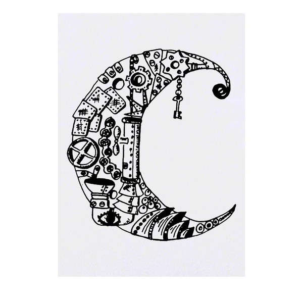 'Steampunk Crescent Moon' Temporary Tattoo - Water Resistant, Skin-Safe, Non-Toxic