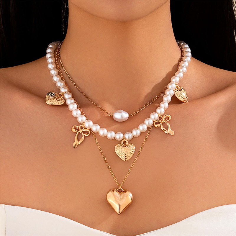 Chunky Gold Necklace for Women,Layered Statement Choker Irregular Baroque Pearl/Heart/Flower