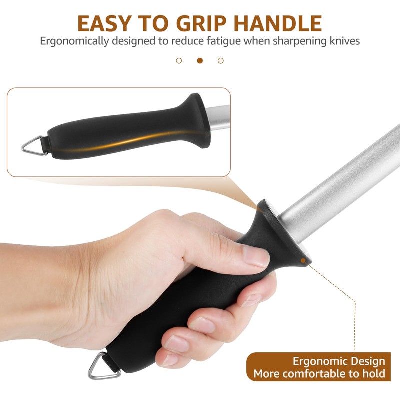 3 PCS Diamond Sharpening Steel, 12 Inch Premium Diamond Honing