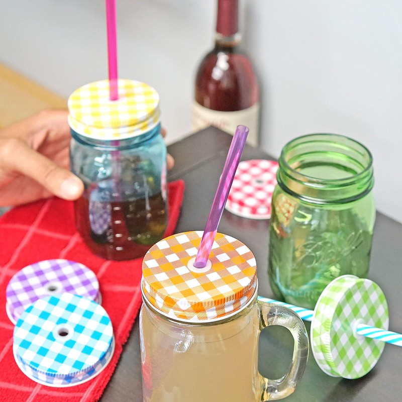 Southern Homewares SH-10234 Mason Jar Lids Gingham with Hole, One