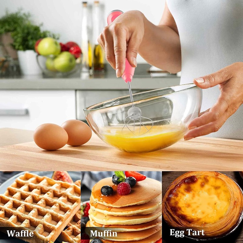 Elektrische Milchaufschäumer, Handheld Milchschäumer Stab mit 2 Schneebesen-Köpfen, Wiederaufladbarer Mini-Milchaufschäumer,