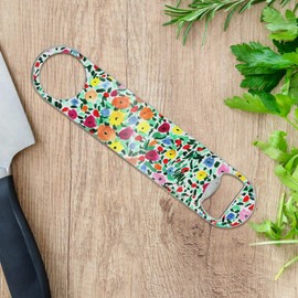 Flower Garden Stainless Steel Vinyl Covered Flat Bartender Speed Bar Bottle Opener