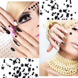 JERCLITY 1620pcs Flat Back Jet Black Nail Rhinestones Red Nail Rhinestones Round Beads Crystals Glass Gems Stones Multi Shapes Sizes With Picking Pen for Crafts Nail Face Art Clothes Shoes Bags DIY