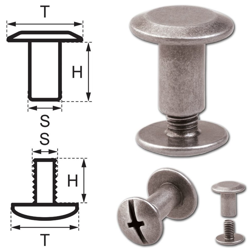 100 Sets Chicago Screws Belt Screw Rivets 7mm Nickel-Antique