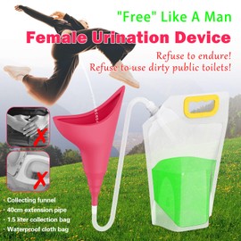 Female Urinal, Reusable Female Urination Device, Standing or Squatting Pee Cups Car Travel Pee Girl, with Connecting Tube and 1500ml Collection Bag, Suitable for Camping, Travel, Driving Etc
