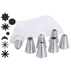 7 seamless 18/10 stainless steel nozzles with a nylon pastry bag
