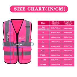 A-SAFETY 7 Pockets Hi Viz Zipper Front Working Safety Vest with Reflective Strips, Multiple Colors Available, Pink 4XL-5XL