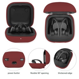 AIIEKZ Compatible with Powerbeats Pro, Soft Silicone Case with Gold Heart Pattern for Powerbeats Pro Case with Cute Butterfly Keychain for Girls Women (Burgundy)