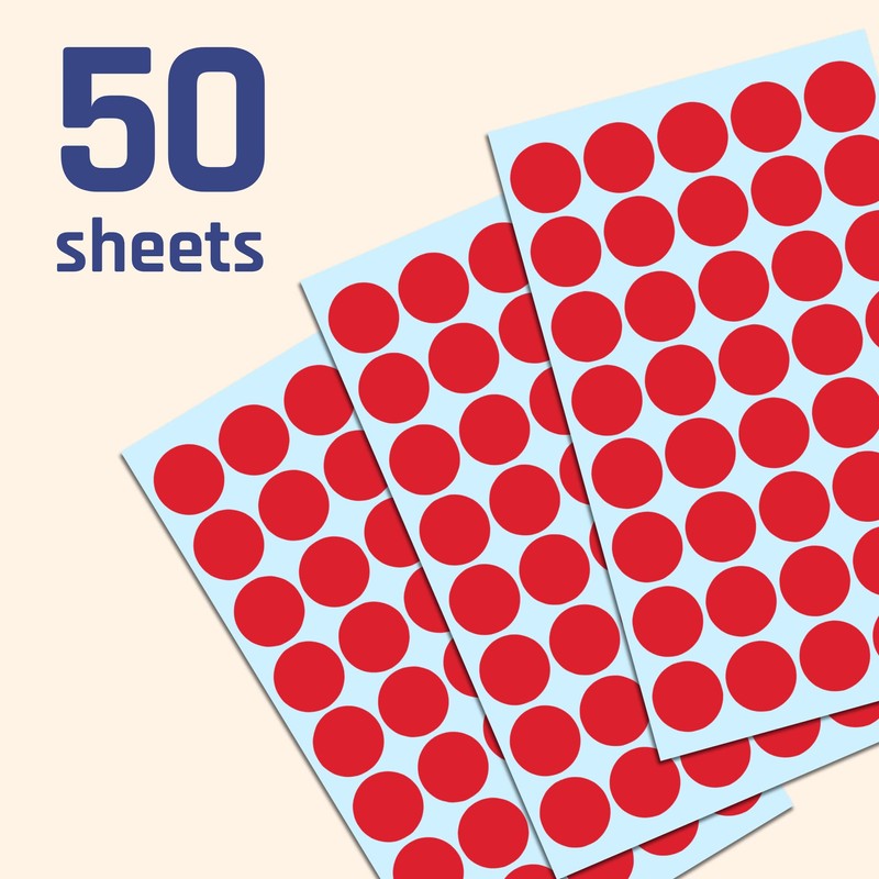 2000 Pieces, 20mm - Red Dot Stickers, Sticky Dots Round