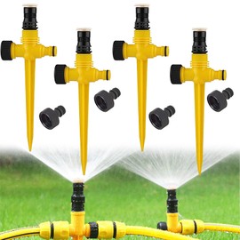 Snowtain Pack of 4 Lawn Sprinkler Spike, Garden Sprinkler Multifunctional Garden Sprinkler, 360° Rotating Irrigation System, Suitable for Lawn, Agriculture, Can be Connected in Series (Yellow)