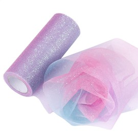 20 Yard Rainbow Glitter Tulle Ribbon Roll Glitter Tulle Roll Sparkling Netting Tulle Gradient Tulle Netting Fabric Spool for Wedding Decoration Sewing Crafting Gift Wrapping