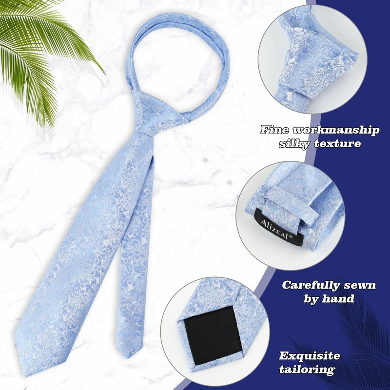 Alizeal - Conjunto de corbata con pañuelo floral para hombre
