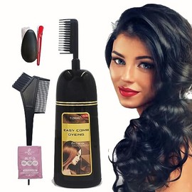 YIZHONG Tinte para El Cabello Negro Champú Permanente Color de Cabello para 100 Cobertura Gris Mujeres Hombres 3 In1 Fácil Teñido Peine (Negro)       