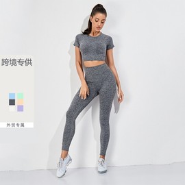 Cross-Border Fitness Yoga Sports Set: Quick-Drying Apparel for Summer Running High Orange [Short Sleeve]+M 5ea
