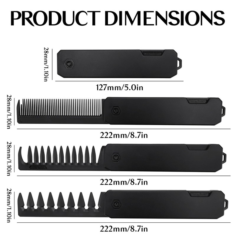 LPZMPZ 3-in-1 Men's Hair Comb, Beard Comb, Folding Comb with