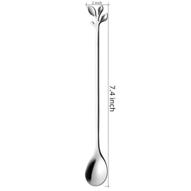 AnSaw 6-Piece Elegant Silver Leaf Long Handle Teaspoons - 7.4" Stainless Steel Stir Spoons for Coffee & Tea, Perfect for Mixing & Stirring