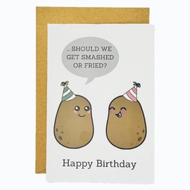 Funny Birthday Card for MEN WOMEN, 30th 40th 50th 60th 70th 80th 90th Birthday Card Gifts for WIFE Husband, "SHOULD WE GET SMASHED OR FRIED", Cute Birthday Card for Dad Family