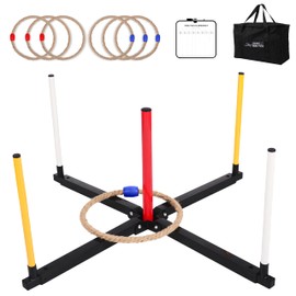 Outdoor Games Giant Ring Toss Games Oversized Instant Set-up Includes 6 Giant Rings, 5 Extra Games, Carrying Case and Scoreboard