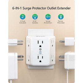 LENCENT 2X Cargador de Pared 1875W, Extensor de Enchufe con 6 Salidas