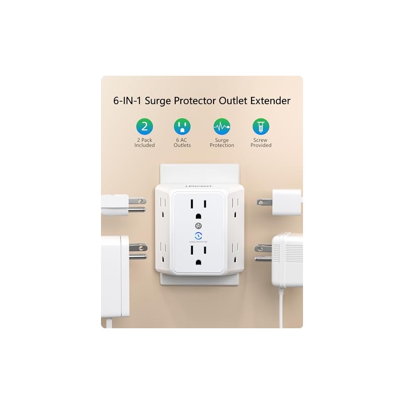 LENCENT 2X Cargador de Pared 1875W, Extensor de Enchufe con