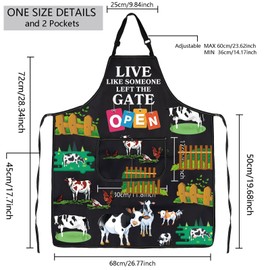 MBMSO Cow Apron with Pockets Cow Inspired Gifts Live Like Someone Left the Gate Open Farm House Kitchen Apron Cow Lovers Gift (Cow Farm Apron-b)